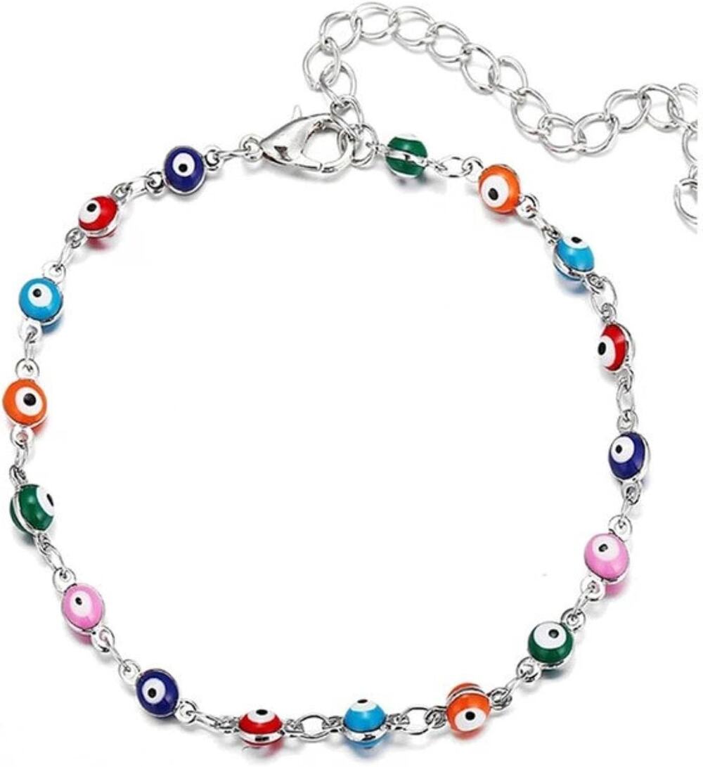 4408 8" Fashion Religious Turkish Eye Anklet Silver Color Chain Evil Eye Anklets